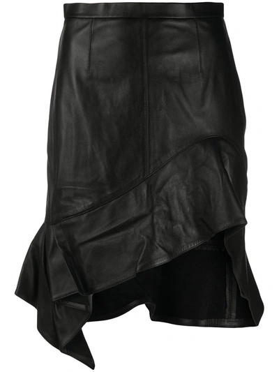 Alexander Wang Deconstructed Ruffle Hem Leather Miniskirt In Black