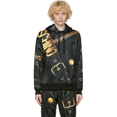 Moschino Black & Gold Leather Print Hoodie