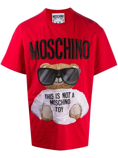 Moschino Embroidered-logo Motif T-shirt In Red