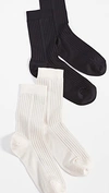 Stems Women's Comfort Silky Ribbed Crew Socks, Pack Of 2 In Black, White
