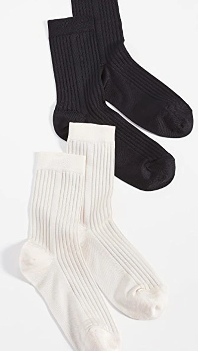 Stems Women's Comfort Silky Ribbed Crew Socks, Pack Of 2 In Black, White
