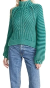 Free People Sweetheart Green Ribbed Cotton Jumper