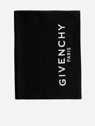 Givenchy Sciarpa In Cotone E Cashmere Con Logo In Black White Logo