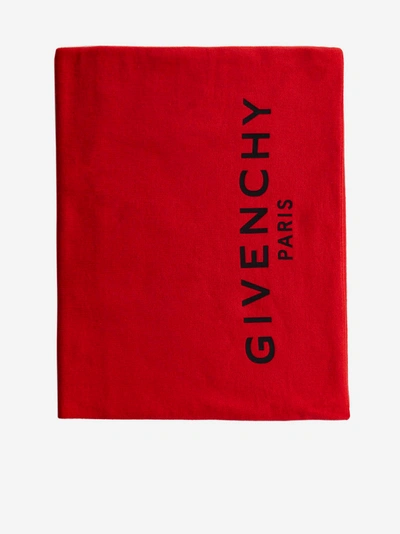 Givenchy Logo Cotton And Cashmere Scarf In Vermillon Logo Black