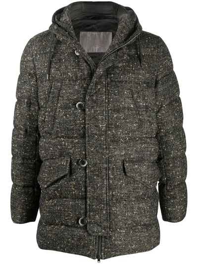 Herno Padded Boucle Hooded Jacket In Brown