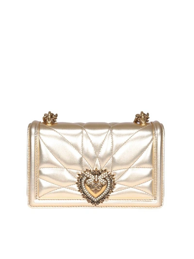 Dolce & Gabbana Mini Devotion Bag In Gold Laminated Matelassé Nappa