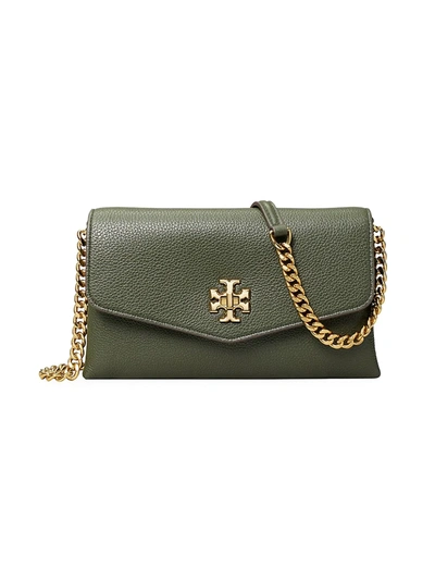 Tory Burch Kira Dark Green Leather Wallet-on-chain In Olive