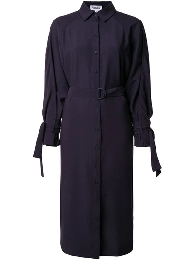 Kenzo Belted Shirt Dress With Cape Detail In Blue