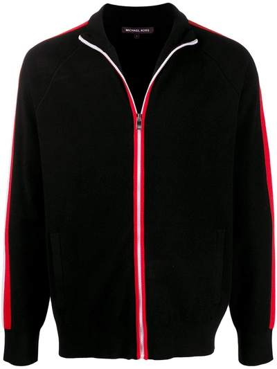 Michael Kors Stripe Tape Zip-up Sweatshirt In Black