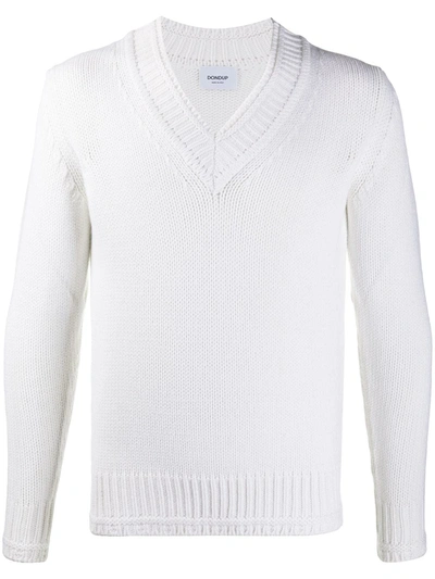 Dondup Ribbed V-neck Jumper In White