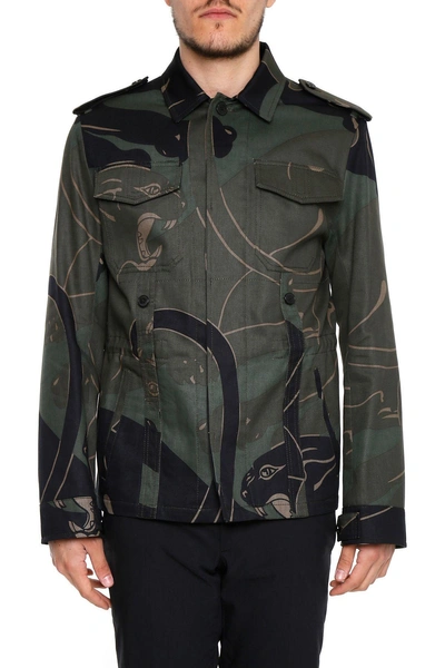 Valentino Panther Print Jacket In Pantera Army|verde