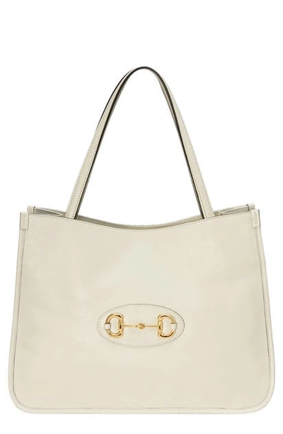 Gucci Horsebit Leather Shopping Bag In Mystic White