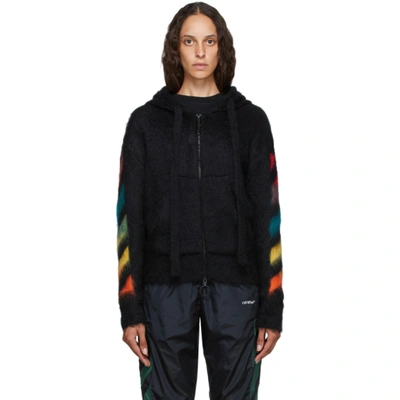 Off-white Black Brushed Mohair Diag Zip-up Hoodie