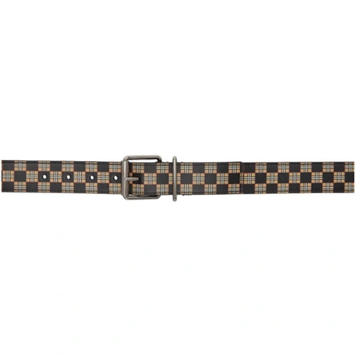 Burberry Mack Check Leather Belt In Archive Beige/ Black