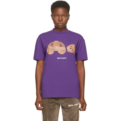 Palm Angels Purple Bear T-shirt In Purple/brow