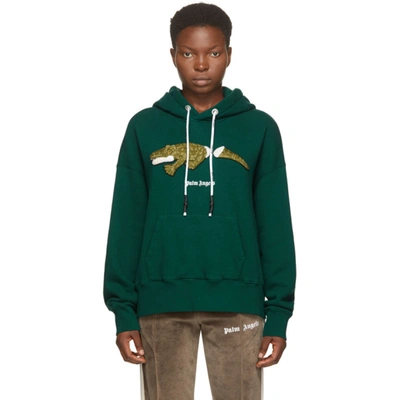 Palm Angels Green Croco Hoodie In Forest Gree
