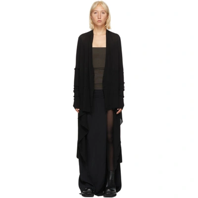 Rick Owens Black Wool Long Wrap Cardigan In 09 Black