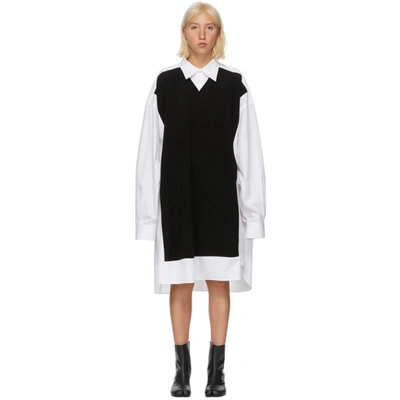 Maison Margiela White & Black V-neck Sweater Shirt Dress