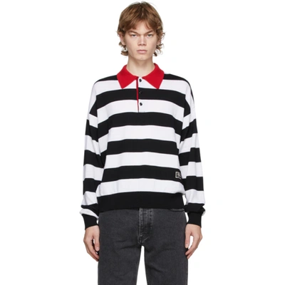 Ami Alexandre Mattiussi Long Sleeve Wool Polo Shirt In Blk/wht 004