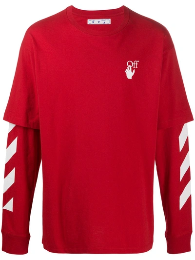 Off-white Diagonal-stripe Double-sleeve Sweatshirt In Red