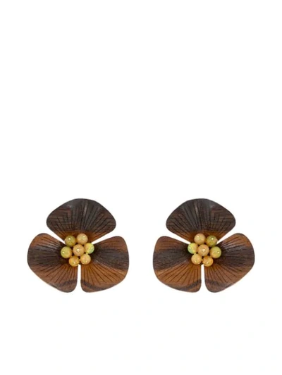 Silvia Furmanovich 18kt Yellow Gold Diamond Sculptural Botanical Flower Earrings In Ylwgold