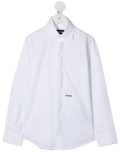 Dsquared2 Logo-plaque Long-sleeve Shirt In White
