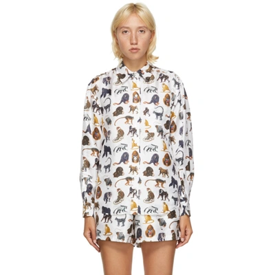 Burberry Silk Shirt Monkeys Print In White