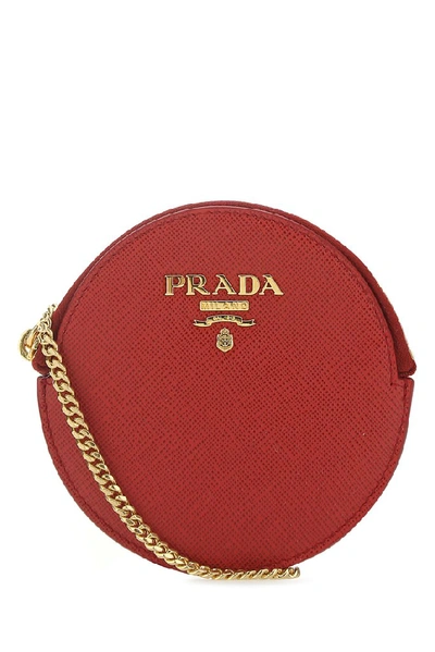 Prada Logo Chain Coin Pouch In Red