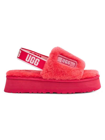 Ugg Disco Sheepskin Platform Slingback Sandals In Black