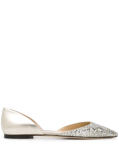 Jimmy Choo Esther Glitter Ballerina Shoes In Gold