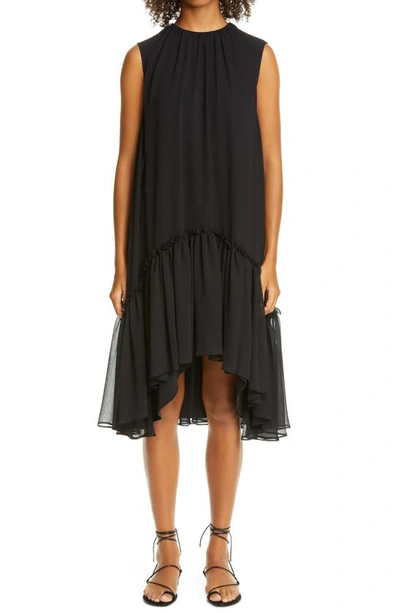 Adeam Flounce Hem Chiffon High/low Dress In Black