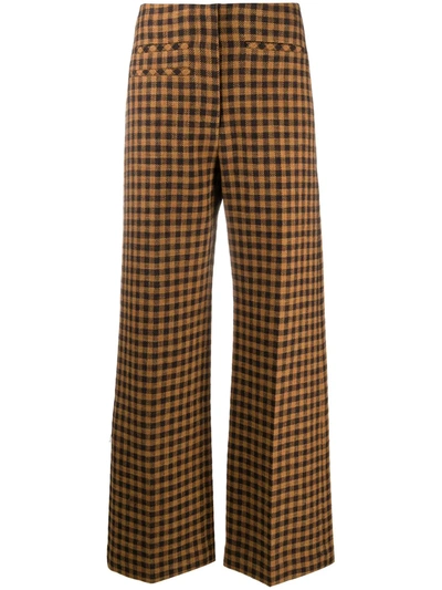 Rejina Pyo Check Wide Leg Virgin Wool & Cotton Trousers In Brown