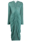 Bottega Veneta Glossy Viscose Jersey Ruched Maxi Dress In Storm