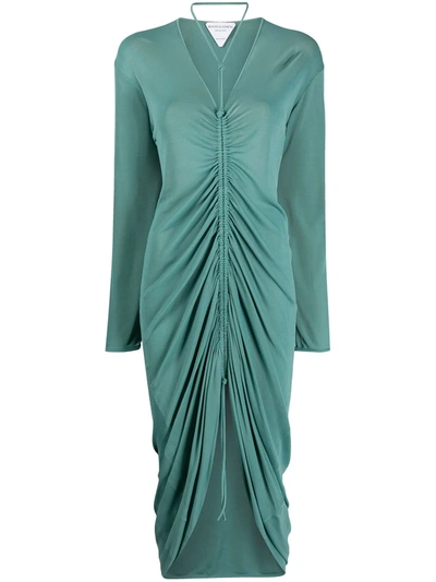 Bottega Veneta Glossy Viscose Jersey Ruched Maxi Dress In Storm
