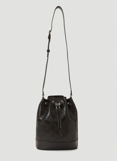 Gucci Embossed-logo Small Bucket Bag In Black