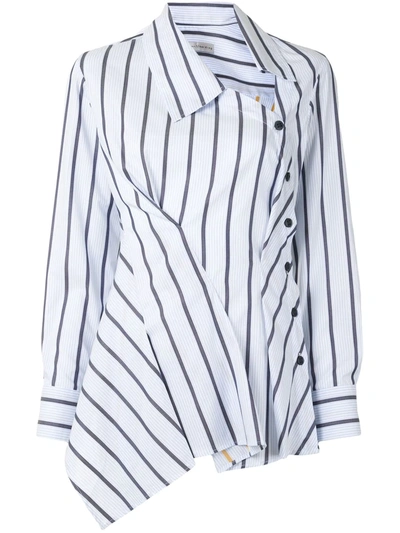 Palmer Harding Asymmetric Striped Cotton-poplin Peplum Shirt In White Navy
