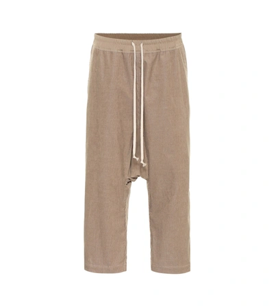 Rick Owens Cropped Cotton Trackpants In Brown