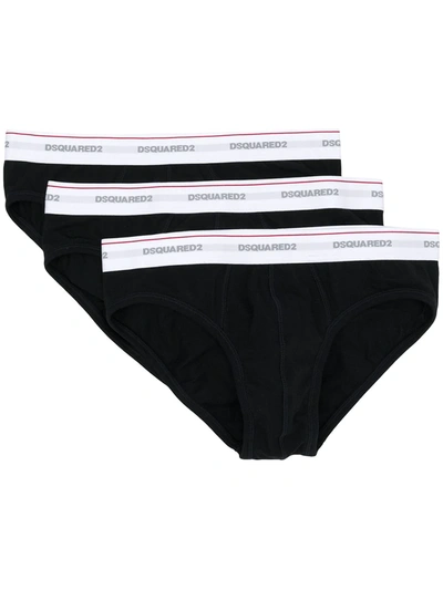 Dsquared2 Logo Embroidered Stripe Detail Briefs In Black