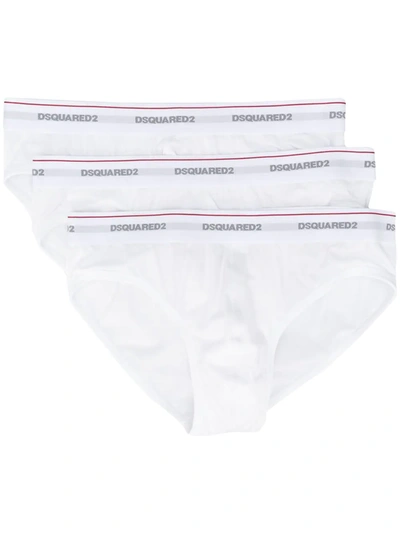 Dsquared2 Logo Embroidered Stripe Detail Briefs In White