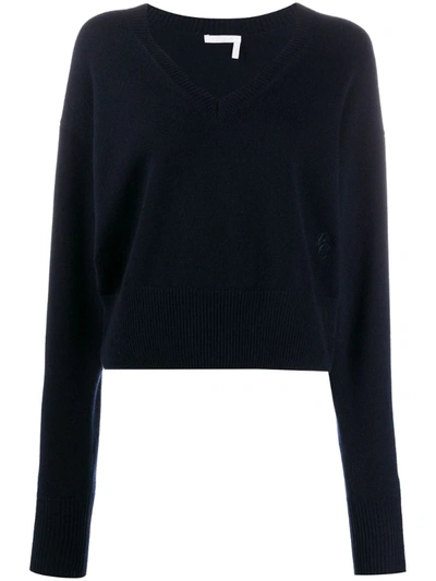 Chloé Tink Cropped Cashmere Jumper In Blue