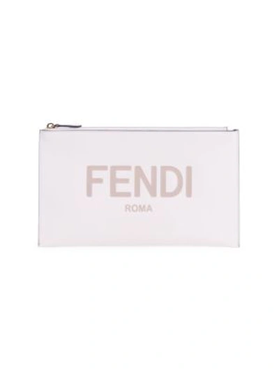 Fendi Medium Logo Leather Pouch In White