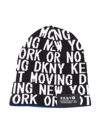 Dkny Kids' Logo Embroidered Beanie Hat In Blue