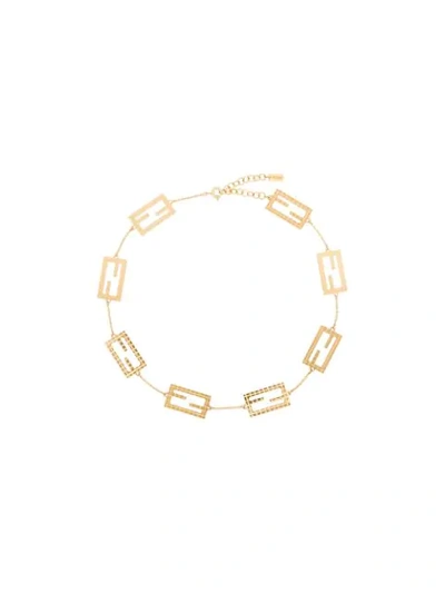 Fendi Gold Tone Zucca Choker Necklace In Metallic