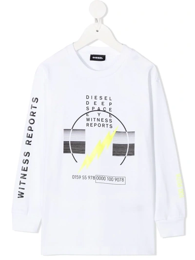 Diesel Kids' Printed Long Sleeve T-shirt In White