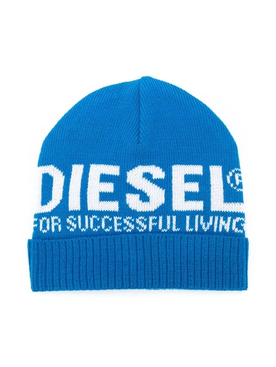 Diesel Kids' Knitted Beanie Hat In Blue