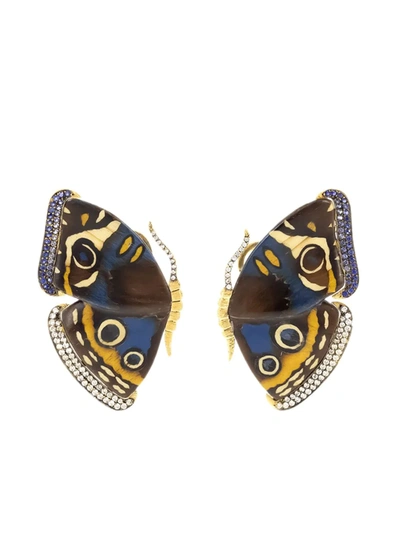 Silvia Furmanovich 18kt Yellow Gold Diamond Marquetry Butterfly Earrings In Ylwgold