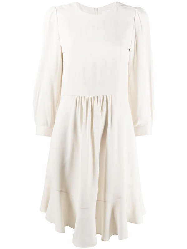 white silk shift dress