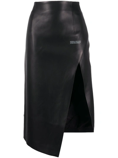 Off-white Asymmetric Slit Leather Skirt In Black
