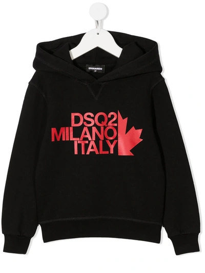 Dsquared2 Kids' Black Cotton Hoodie With Logo Print