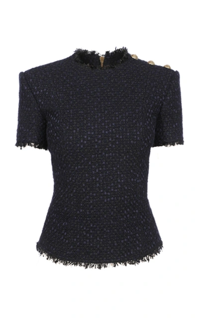 Balmain Tweed Peplum Top In Black